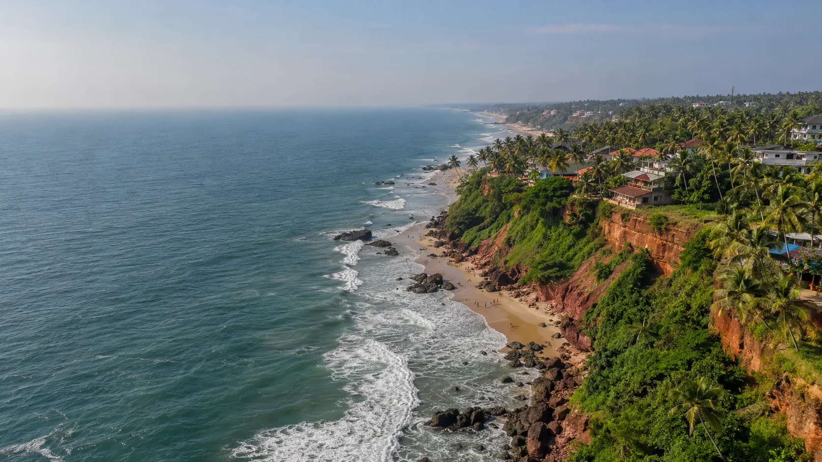 Illustrative Varkala cliff and shoreline at sunset